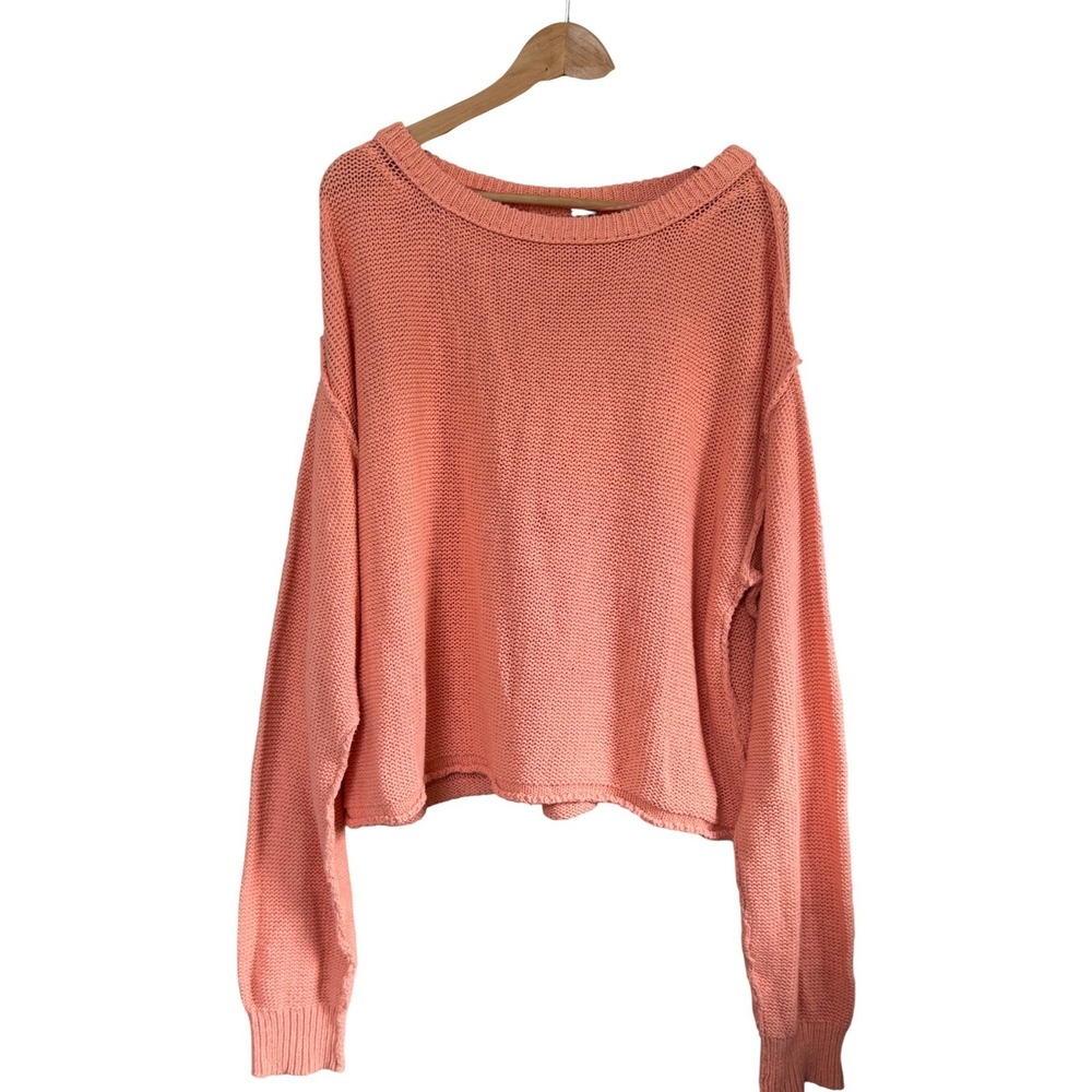 Free‎ People Women's M Pullover Long Sleeve Knit Sweater Coral Peach Cropped